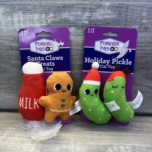 Forever Pals Holiday Pickle Cat Toy Santa Treat Milk Gingerbread Man Lot 2
